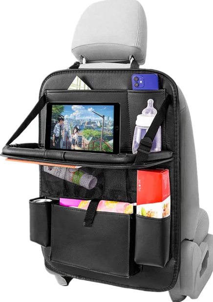 multifunctional car seat organizer with foldable tray