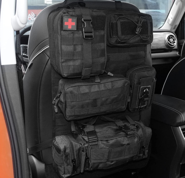 multifunctional car seat organizer showing back of car nice and neat