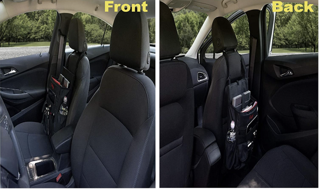 Image showing a multifunctional car seat organizer in the front seat of the car and in the backseat in the car