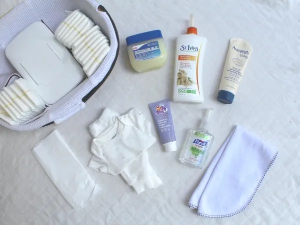 Diaper changing supplies for changing a diaper